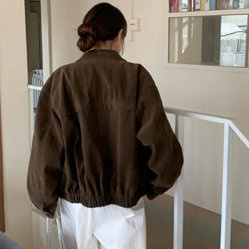 法式复古皮绒短外套女春秋款小众设计感宽松百搭别致上衣潮|undefined