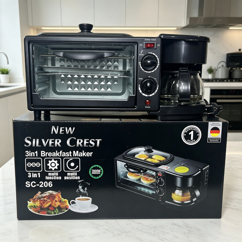 Cross-Border Three-In-One Breakfast Machine, Multi-Functional Household Large-Capacity Electric Oven, 220V Sandwich Grill and Coffee Maker