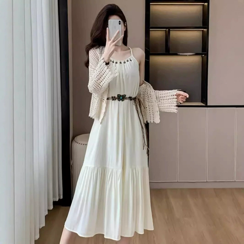 Богемное платье-подтяжка из двух частей женская осень новая французская супер сказочная пляжная юбка для отдыха
