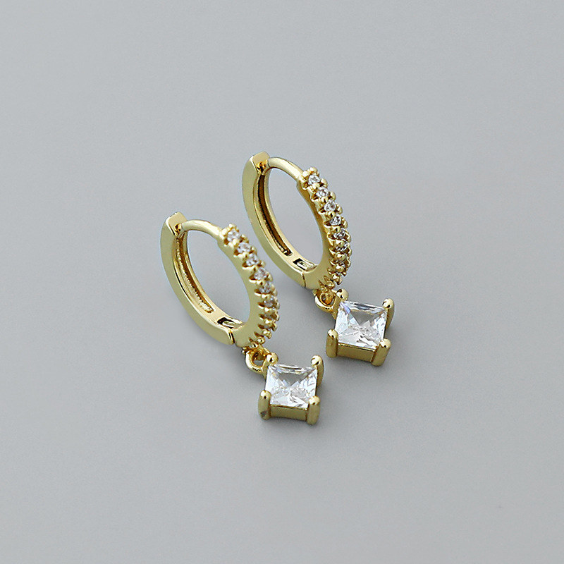 simple square zircon pendant copper earrings wholesale Nihaojewelrypicture3