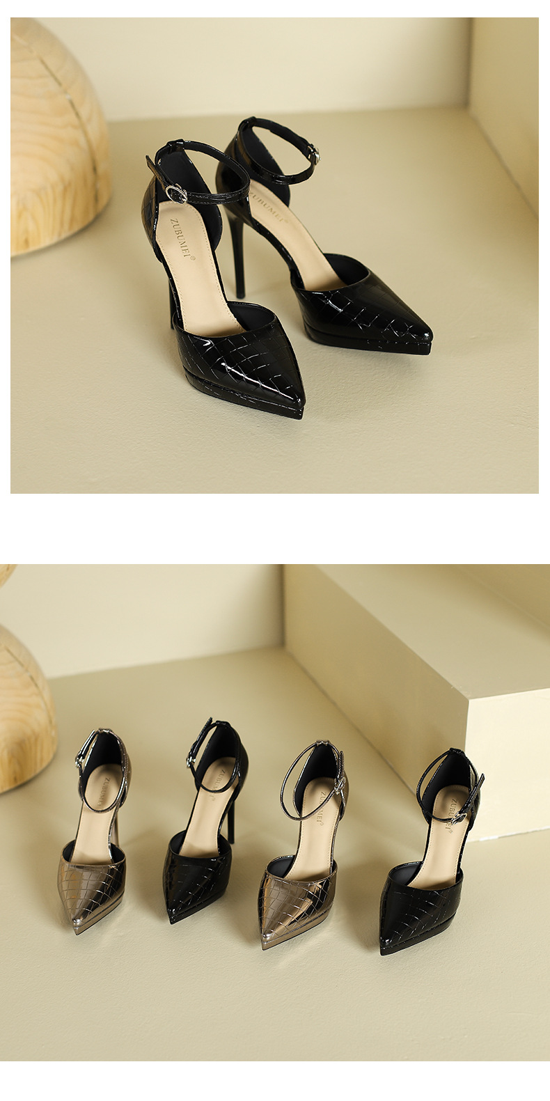Sandal cao gót nữ hở mũi quai ngang gót nhọn 9 cm — Màu đen chi tiết 11