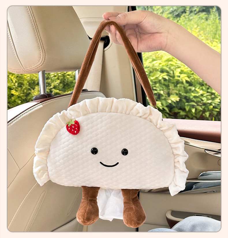 Blue Rain Cartoon Car Tissue Box Creative Dumpling-Shaped Car Tissue Hanging Bag Cute Plush Car Hanging Tissue Box