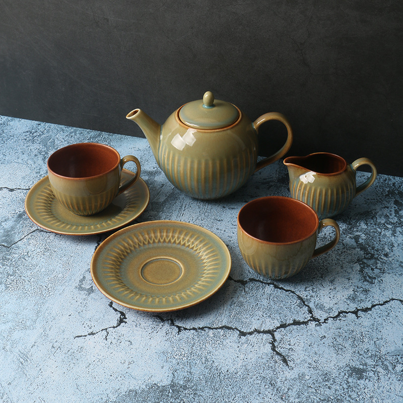 Juego de té británico de exportación de comercio exterior [cerámica de alta gama] tetera de lujo accesible, jarra de leche, taza de café y platillo