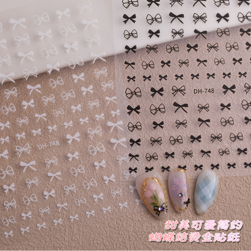 Cross-Border 3D Adhesive Japanese-Style Hollow Bow Tie Nail Stickers DIY Self-Adhesive Nail Stickers Sweet Nail Art