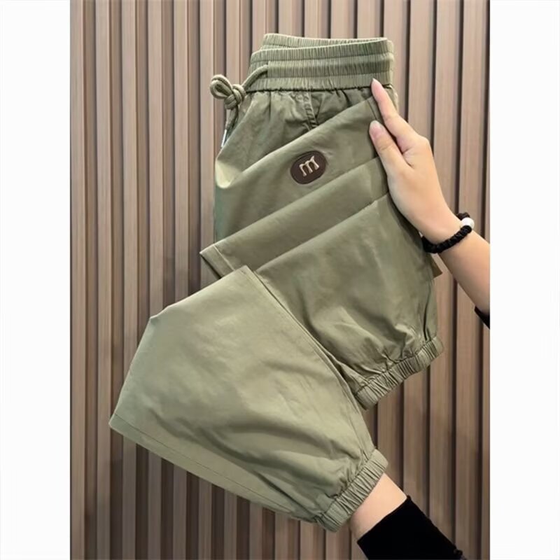 Clearance Sale of Foreign Brand Cheap Thin Summer Ice Silk Harem Pants for Men, Stylish Loose Cropped Jogger Casual Pants