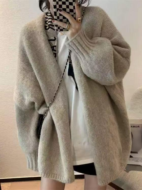 宽松慵懒风毛衣外套女秋季2025新款高级感中长款针织开衫|undefined