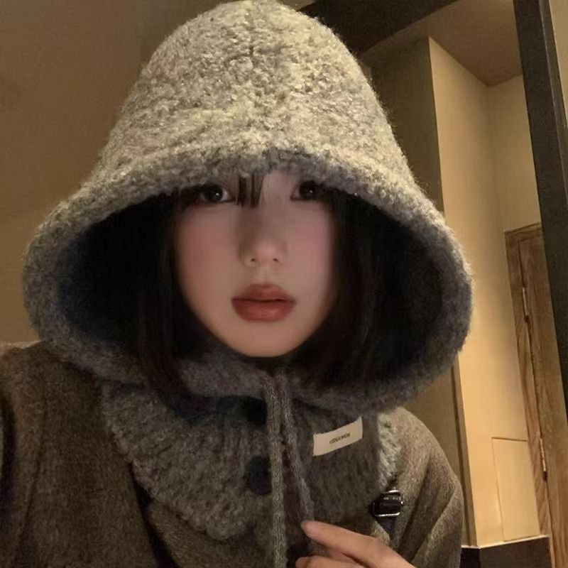 韩版巴拉克拉法帽女秋冬季帽子围巾一体保暖护耳针织毛线帽百搭|undefined