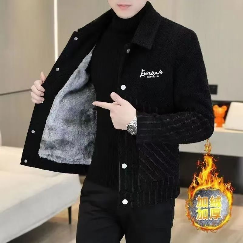 모직 코트 남자 겨울 새로운 캐주얼 기모 두꺼운 랩 청소년 재킷 유행 남자 탑
