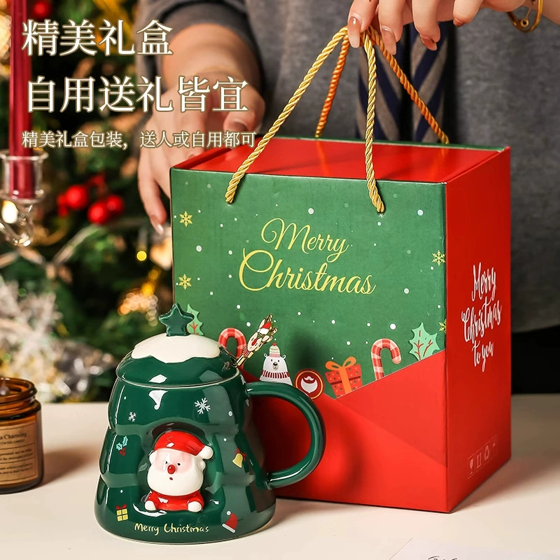 Creative Christmas Cup High-value Card Ceramic Cup Practical Gift Malker Cup Covering Spoon Gift Box