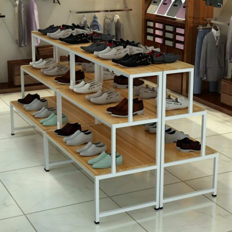 超市中岛货架商场化妆品钢木展示柜鞋子文具店样品多层产品展示架