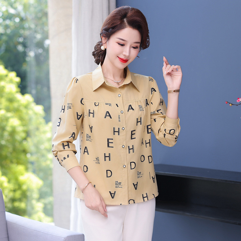 plus size Women's Spring and Autumn New Striped Shirt Slimming All-match Mother's Stitching Long-sleeved Shirt Top for Outer Wear