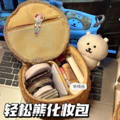 Douyin 漫画のクマの頭の収納かわいいラムズウールの楕円形の立体化粧品バッグポータブル収納トイレタリーバッグ女の子用
