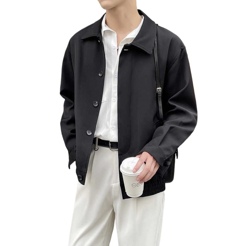 1 2024 Autumn New Short Workwear Jacket Casual Simple Trendy Turn-Down Collar Mature Style Men's Coat Fashion_voghion.com
