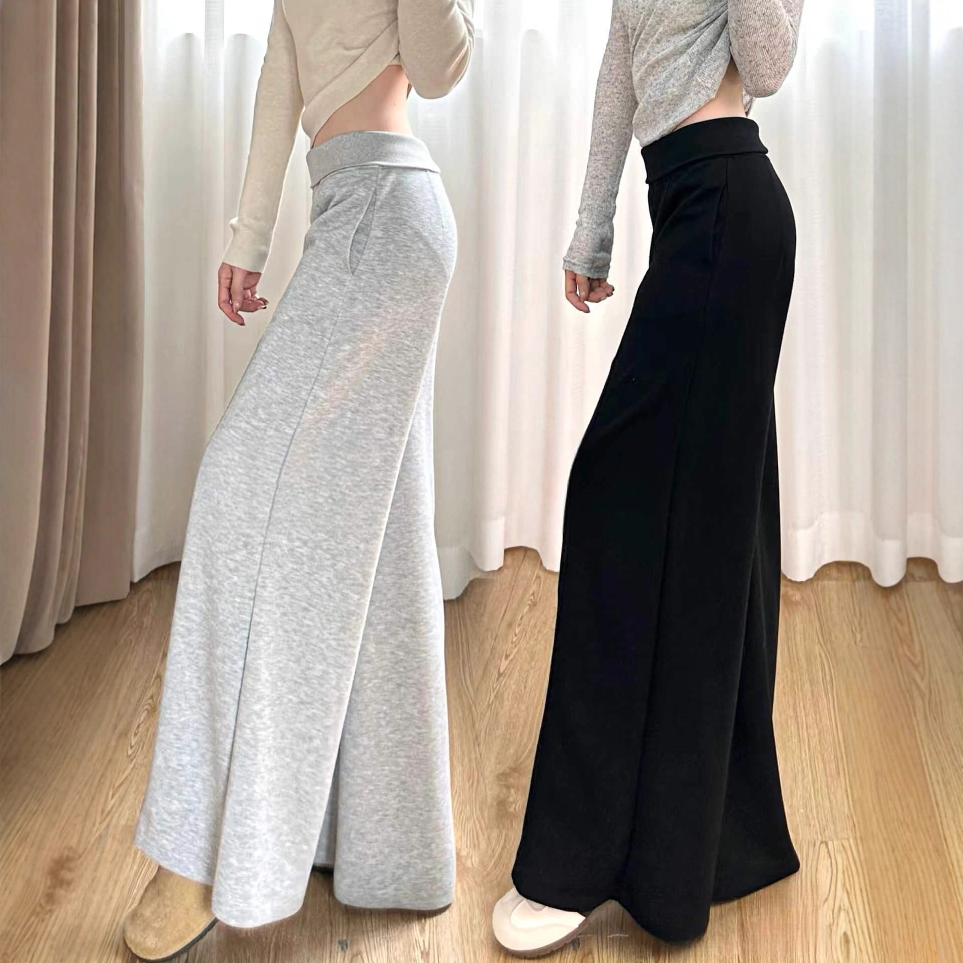 Pantalón tiro alto casual gris