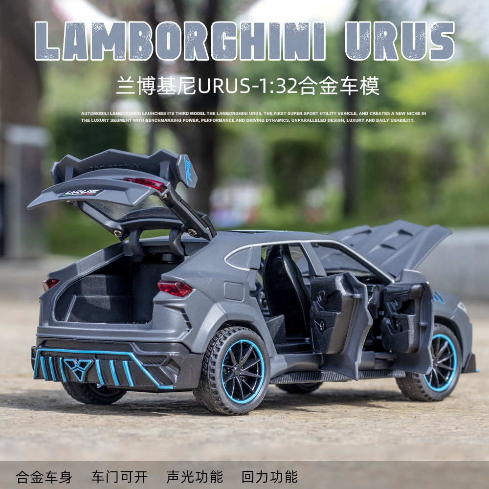 Nuevo modelo de coche de aleación de simulación austriaco 1:32 Lanbo Urus Bison tire hacia atrás con sonido y luz coche de juguete modelo de música adornos