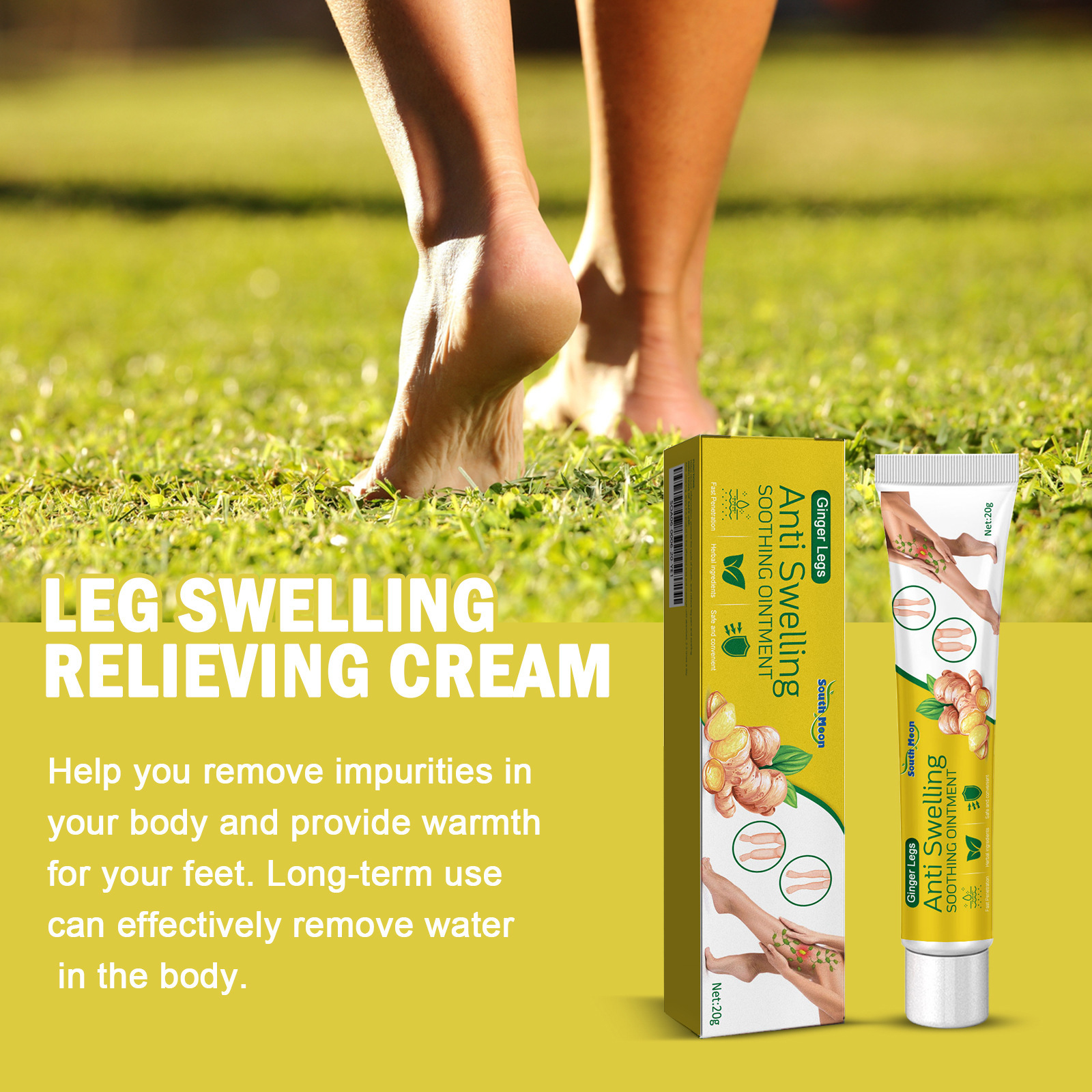 South Moon Ginger Care Balm for Body and Leg Discomfort, Daily Body Massage Care Balm