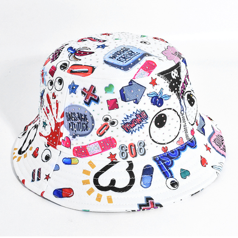 Impreso graffiti sombrero femenino verano protección solar UV pescador sombrero cara cubierta sol sombrero grande