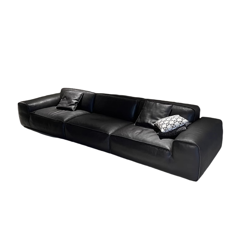 Sofá de vaca negra grande sala de estar de estilo grande sofá de cuero recto combinado de cuero simple 2.0 espesor