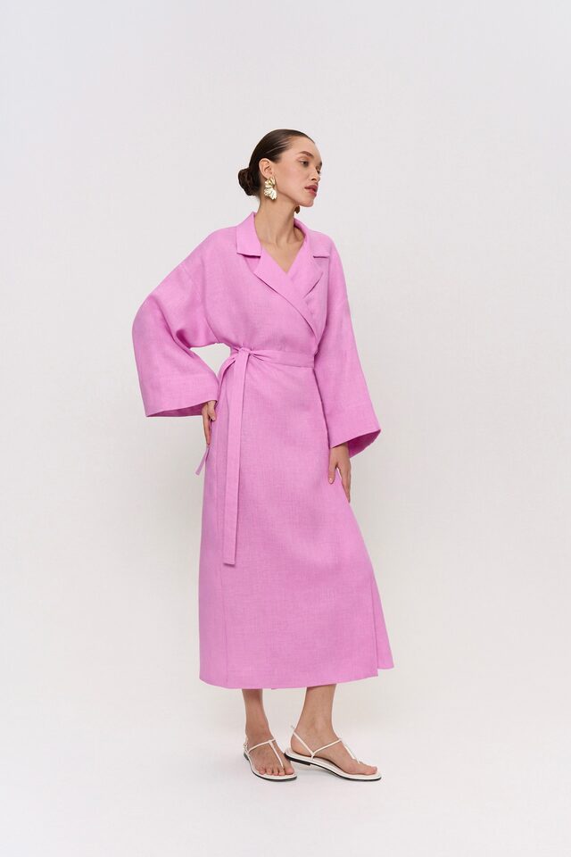 Đầm dài nữ chất liệu cotton lanh, cổ chữ V ve áo, tay dài, dáng rộng thắt dây — Xanh trái cây, Đỏ tươi chi tiết 61