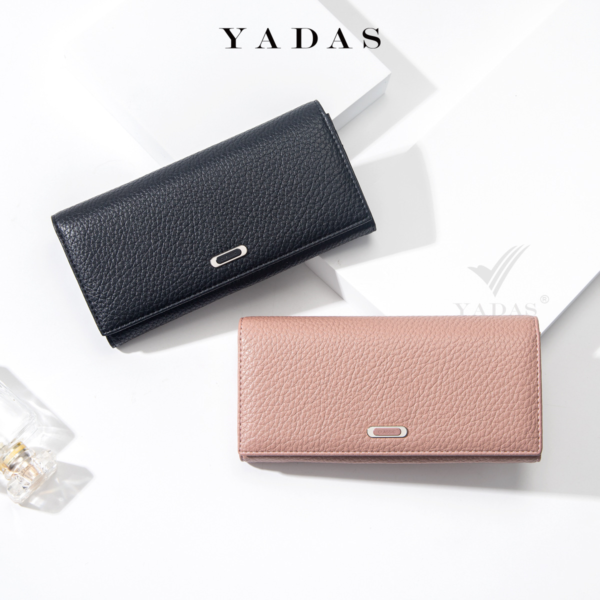 YADAS al por mayor transfronterizo estampado de lichi de moda de color sólido nuevo estilo largo de mujer con bisagras internas de alta calidad bolso de mano