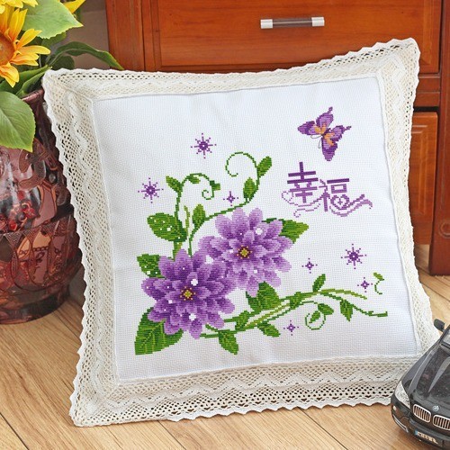 Bordado DIY punto de cruz almohada hecha a mano sala de estar almohada cojín de la boda Lu Bordado pareja de dibujos animados impreso almohada Coche