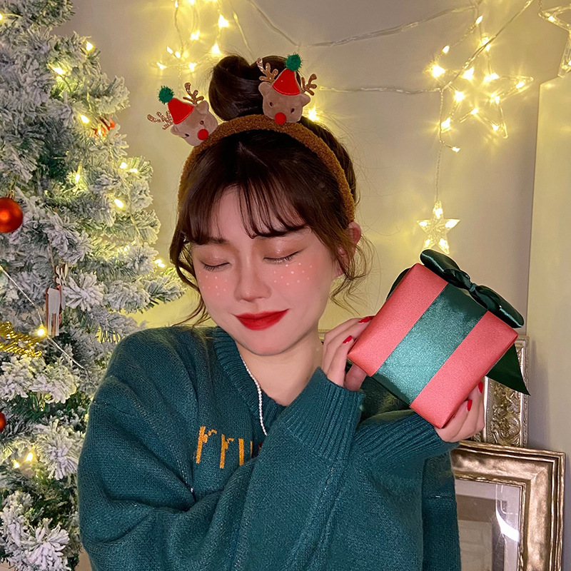 Navidad Tisi felpa diadema ELK muñeco de nieve Cordero lana diadema Otoño e Invierno pelo femenino paquete tocado diadema horquilla