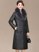 真皮羽绒服女2023年新款冬中长款过膝狐狸毛领气质妈妈绵羊皮外套