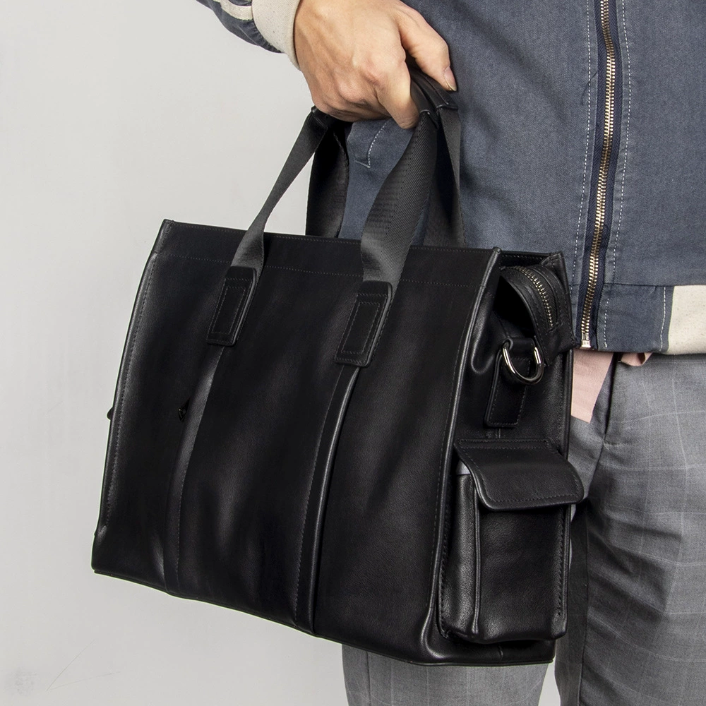 Leather capacious bag, laptop, Japanese and Korean, genuine leather, cowhide