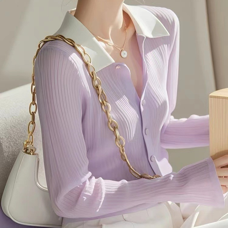 Áo len cardigan nữ tay dài phong cách Hàn Quốc thiết kế cổ chữ V — màu xanh nhạt chi tiết 2