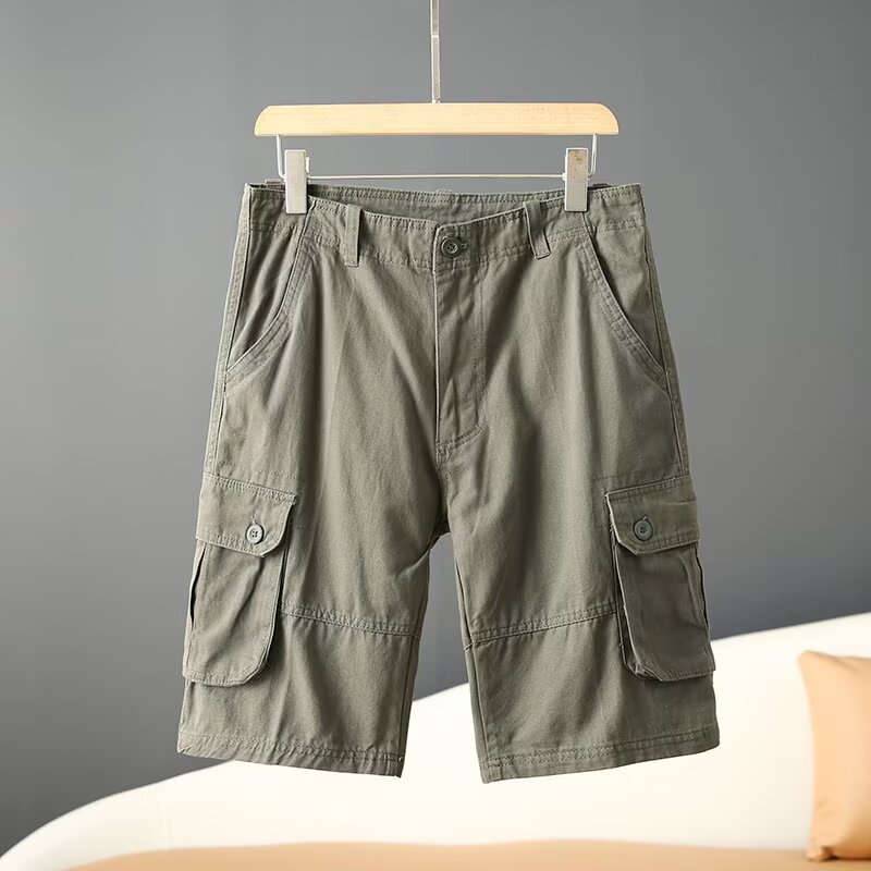 2025 New Multi-Pocket Cargo Shorts Men's Summer Washed Wear-Resistant Casual Five-Point Pants Loose Breeches Men's Trend