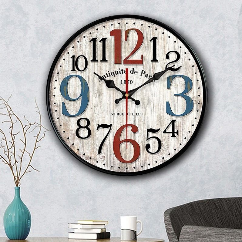 美式钟表卧室静音挂钟家用装饰挂表创意客厅时尚石英钟圆欧式时钟