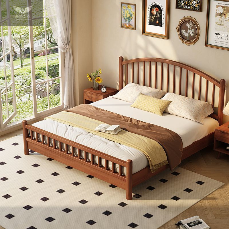 Cama de madera sólida nórdica moderna y minimalista apartamento dormitorio 1.5 doble dormitorio principal estilo japonés alquiler 1.5m cama Windsor