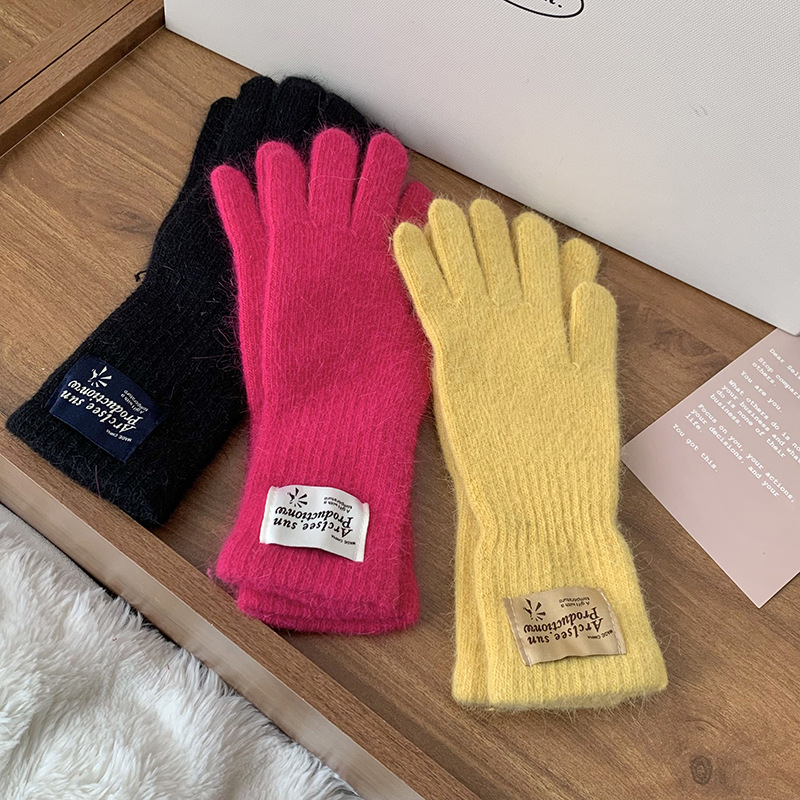 Guantes de invierno para mujeres lindos nuevos chic lana tejido arco pantalla táctil a prueba de frío dedos dedos de fuga guantes de bicicleta