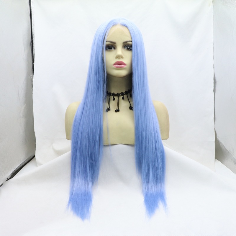 Hand Hook Front Lace Wig Which Zha Ao Bing light blue Secondary Animation cos Chemical Fiber Long Straight Hair Full Top Headgear