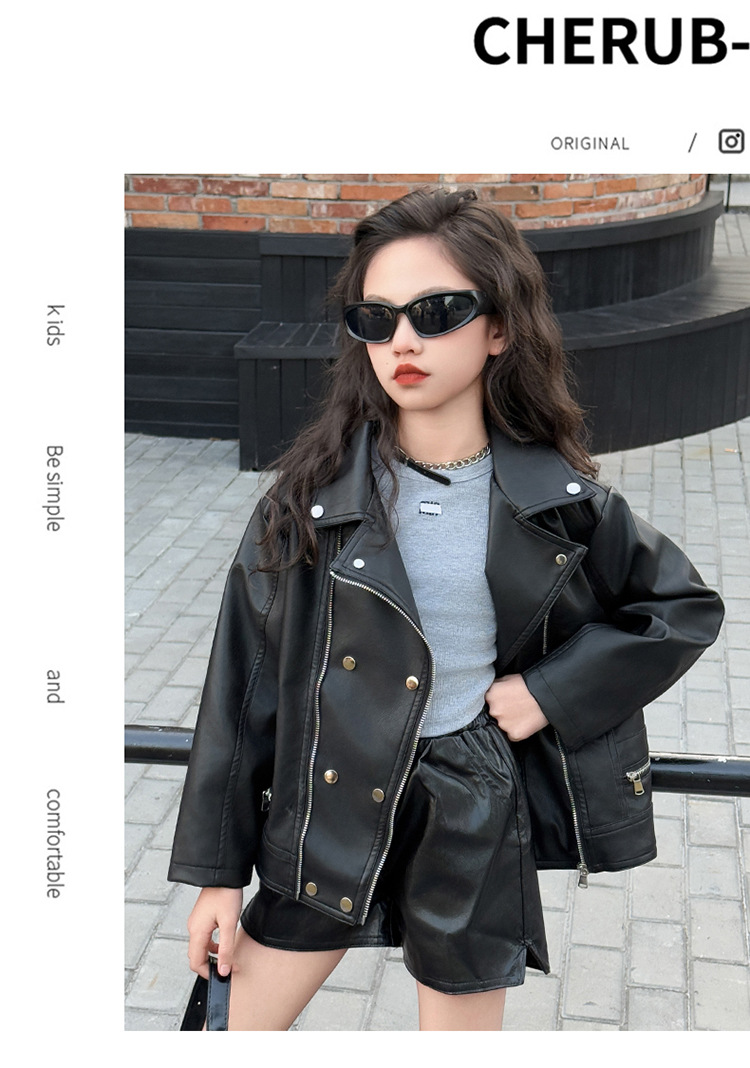 Children's Motorcycle Leather Jacket 2025 New Girls Trendy PU Leather Jacket European And American Large Size Girl Leather Coat_voghion.com