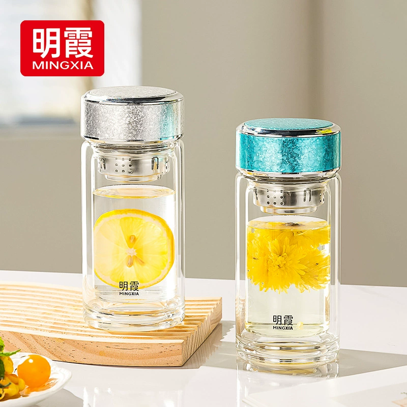 Чайная чашка Mingxia, двухслойная стеклянная, компактная, офисная, для питья, эстетичная, модная, автомобильная, из боросиликатного стекла