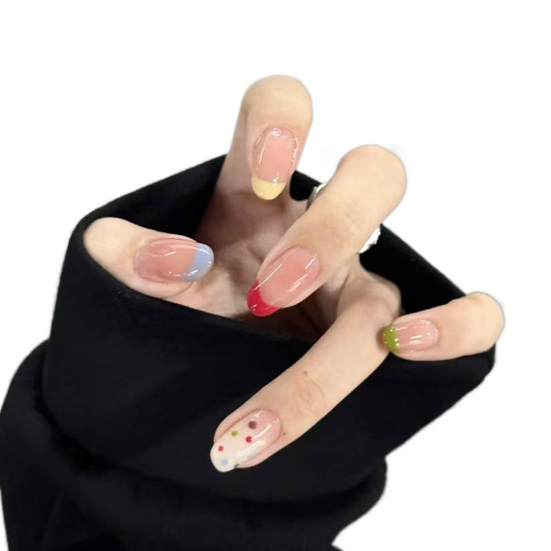 Verano dopamina corta uñas de uñas uñas altas lunares franceses tinte rojo temperamento dulce chica caliente estudiante
