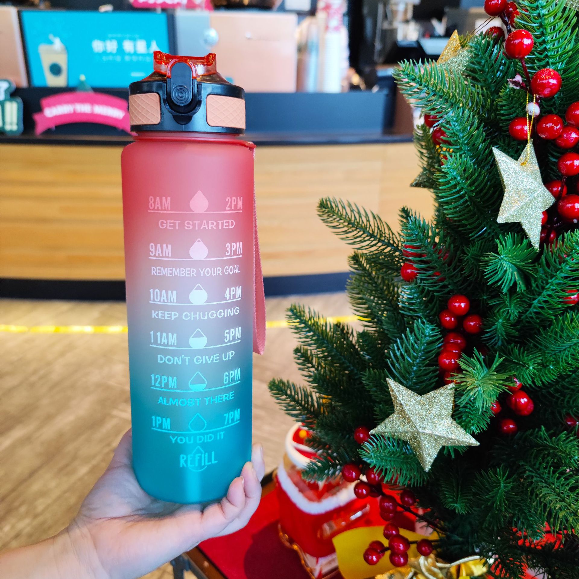 Botella de agua de color degradado esmerilado botella de agua de gran capacidad portátil cuerda de succión boquilla taza de agua 1000ml gimnasio deportes hervidor de agua