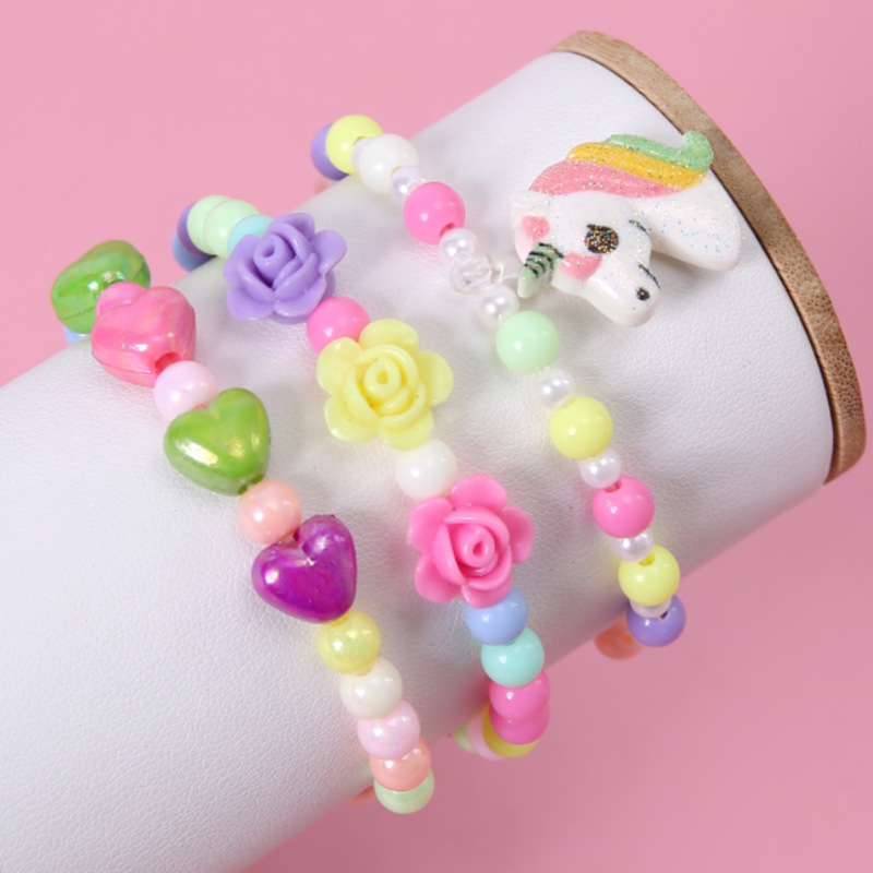 Unicorn Pendant Acrylic Handmade Beaded Color Bracelet Set