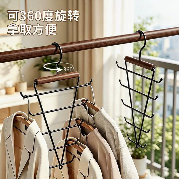 Solid wood and iron V-shaped clothes hanger, thickened for home use, clothes drying hook, clothes support, clothes rack for dormitory students' storage