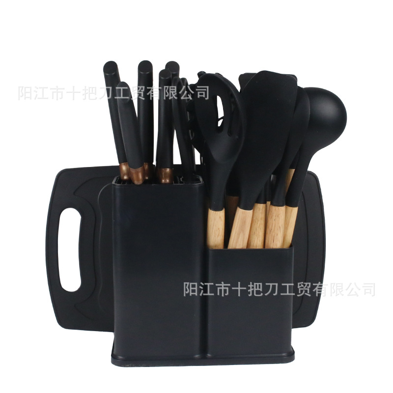 Instantánea de silicona resistente a altas temperaturas utensilios de cocina no pegajosos de silicona almacenamiento de barril 19 piezas conjunto conjunto de cocina integrado