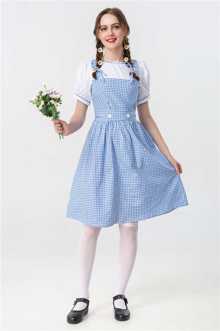 The Wizard of Oz Dorothy New Halloween Cosplay Princess Dress Light Blue Plaid Dress Costume