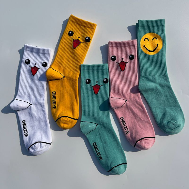 Socks Men's and Women's Trendy Brand European and American Street ins Cartoon Harajuku Sport Hip Hop Skateboard Middle Tube College Style Stockings