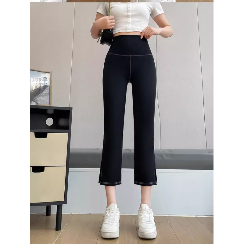 Women's Faux Denim Shark Pants with Side Slits, Summer Thin Leggings, Tummy Control, Butt-Lifting, High-Waisted Capri Pants