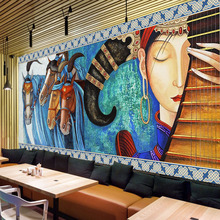 藏族蒙古族3d墙纸西域牧民国画少数民族特色饭店餐厅装饰壁纸壁画