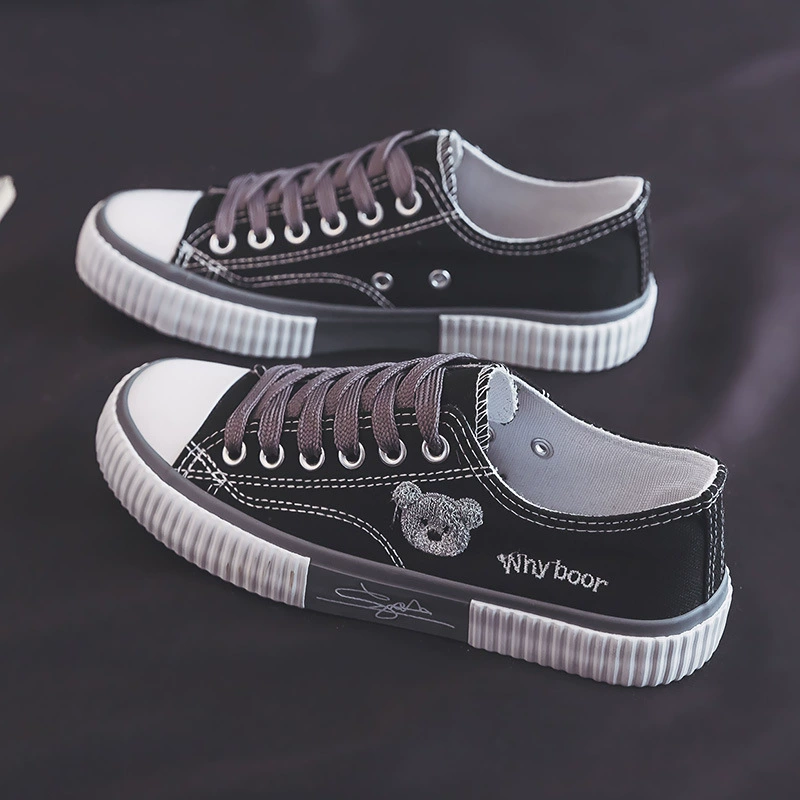 Мужские и женские нишевые туфли с вышивкой медведя, парусиновые туфли, женские 2023, новая Корейская версия студенческих туфель для досок Joker