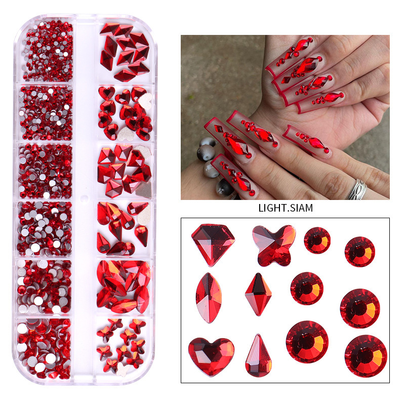 Cross-border nail art 12 box nail drill flat-bottomed shaped drill nail rhinestone nail jewelry suit wholesale Cross-border nail art 12 box nail drill flat-bottomed shaped drill nail rhinestone nail jewelry suit wholesale