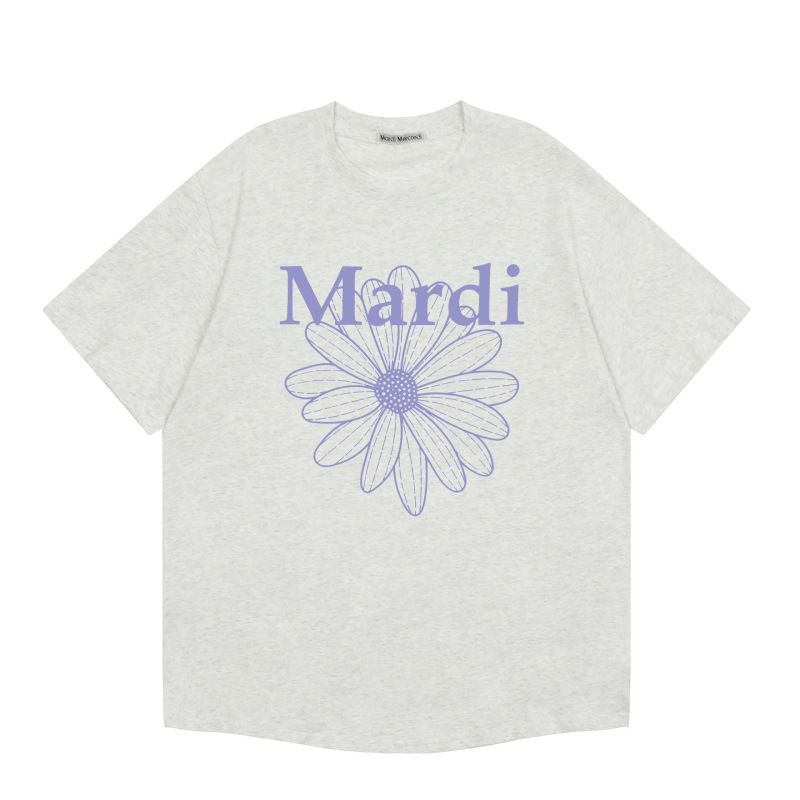 韓国マルディトレンディな半袖フラワープリントゴールドハイシルバー夏ラウンドネック純綿ルーズTシャツトップトレンディ|undefined