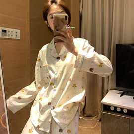 METWO 可可爱爱！笨笨熊睡衣家居服春秋季女长袖长裤卡通睡衣套装