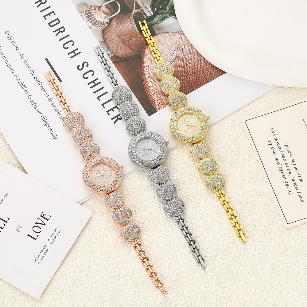 European and American Adjustable Baby's Breath Steel Band Diamond Ladies Watch Fashion Full Diamond Face Rhinestone Quartz Bracelet Watch for Women